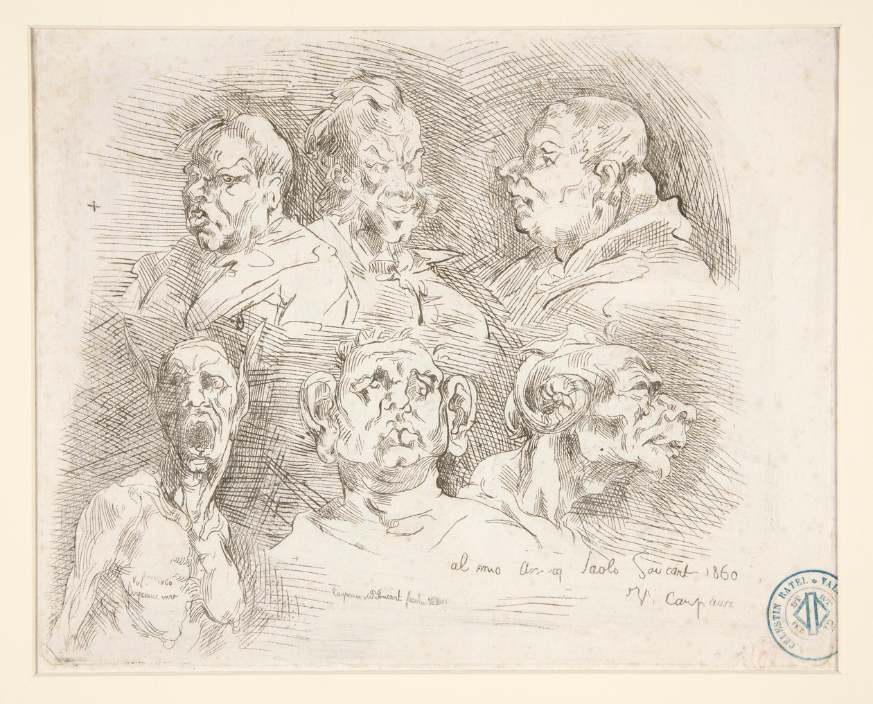 Sketches of Grotesque Heads by Jean Baptiste Carpeaux