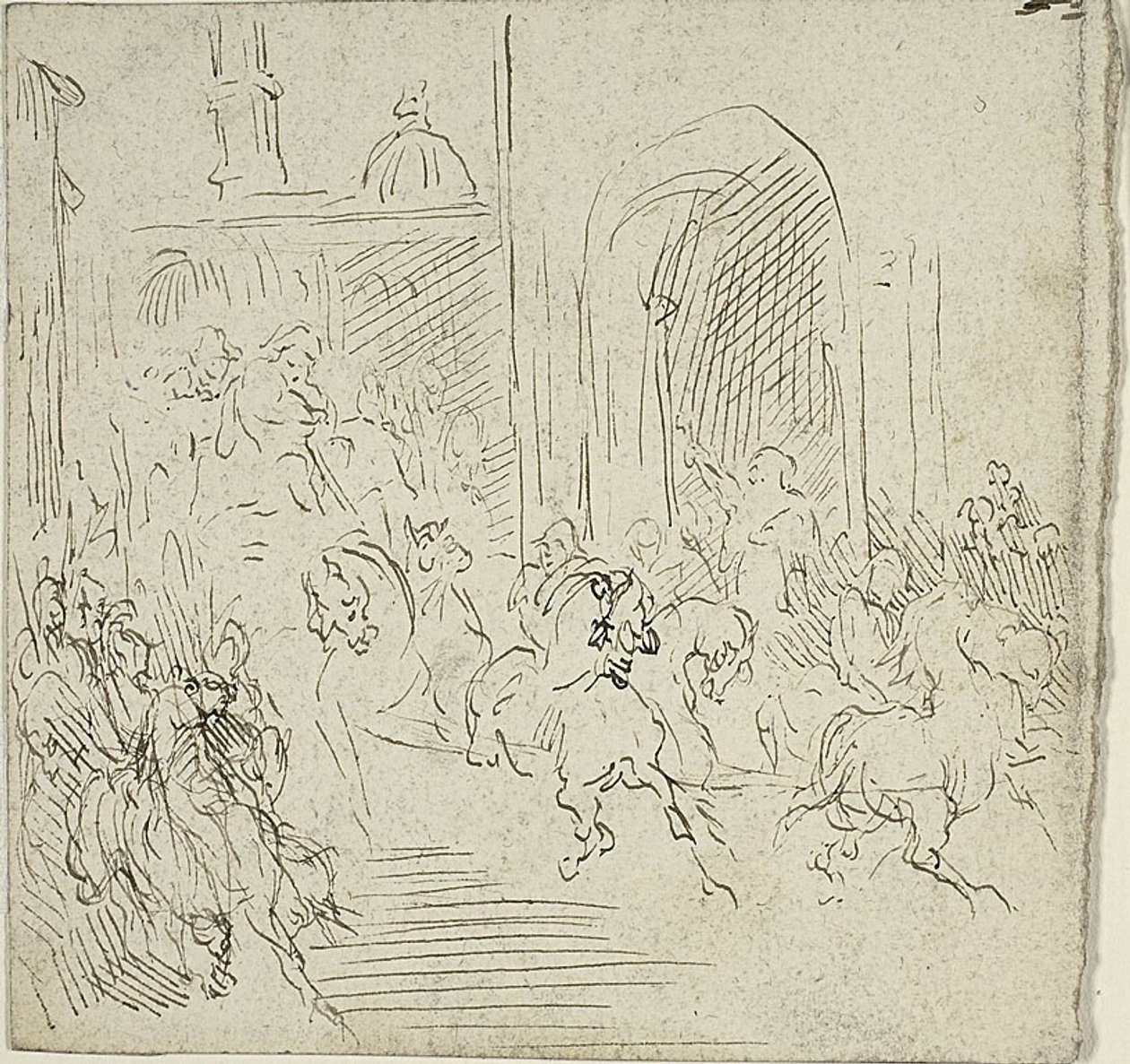 Equestrian Scene in a City by Jean Baptiste Carpeaux