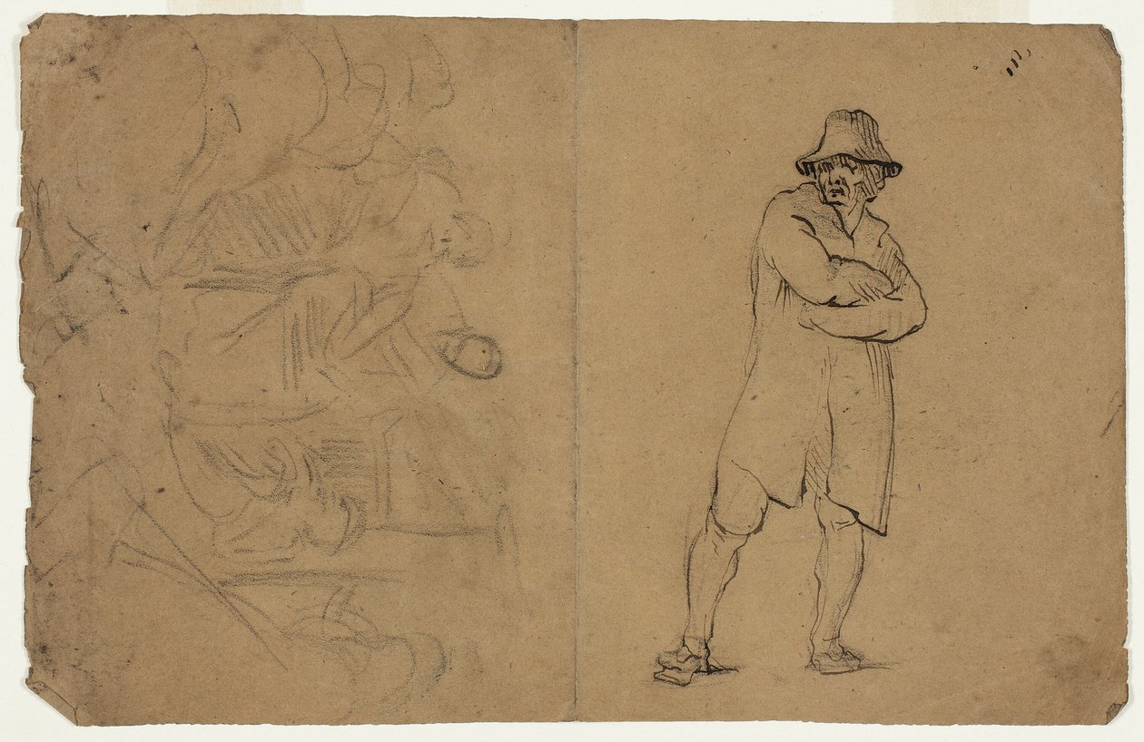 Two Sketches: Standing Man with Arms Folded and Group of Figures by Jean Baptiste Carpeaux