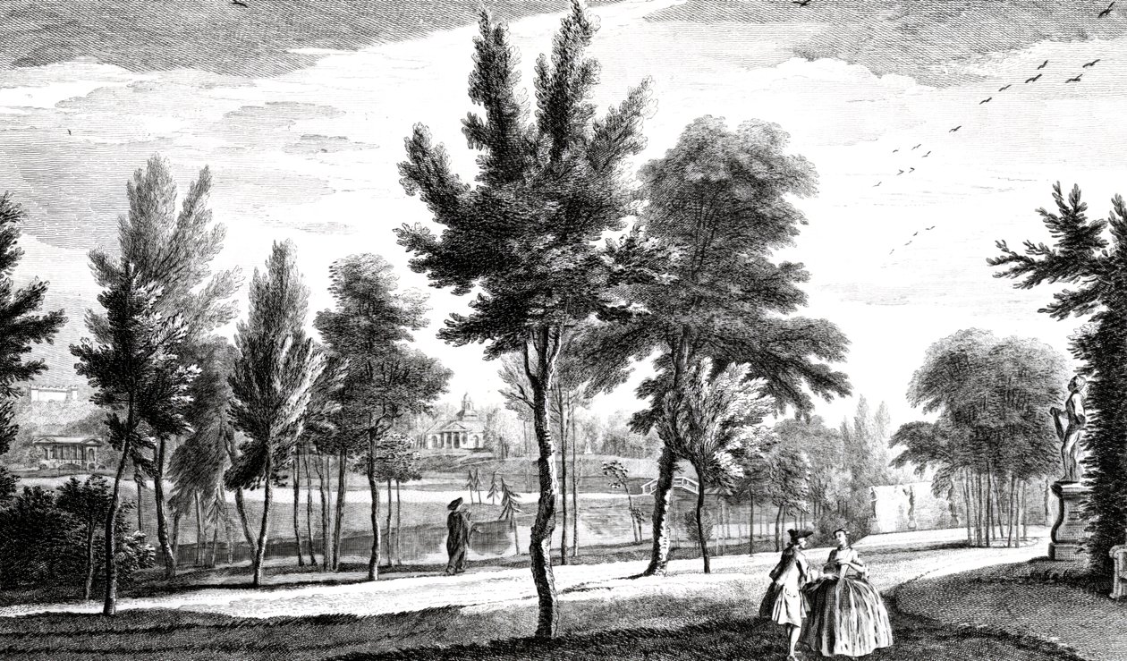 A View of the Elysian Fields from the Spring of Helicon, Stowe House Gardens, engraved by George Bickham, 1753 by Jean Baptiste Claude Chatelain