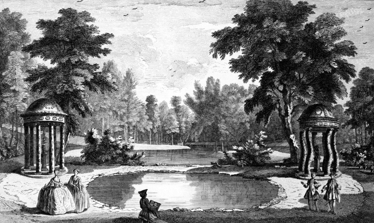 A View of the Grotto and Two Shell Temples, Stowe House Gardens, Engraved by George Bickham, 1753 by Jean Baptiste Claude Chatelain
