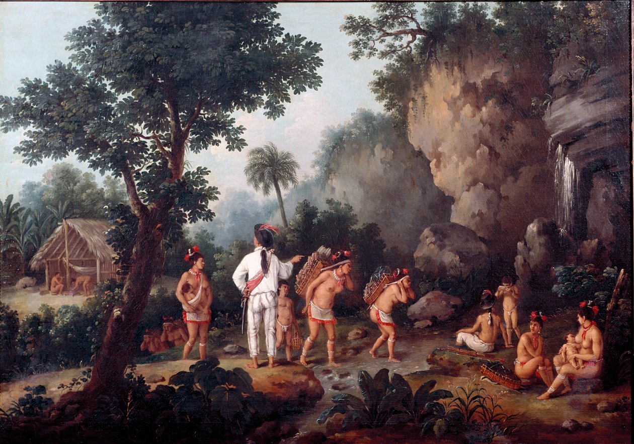 Slavery; “” slave hunting””” Indian families (from Brazil?) are taken by slave traders. Painting by Jean Baptiste Debret (1768-1848). Oil on canvas. Museum of Sao Paulo, Brazil. by Jean Baptiste Debret