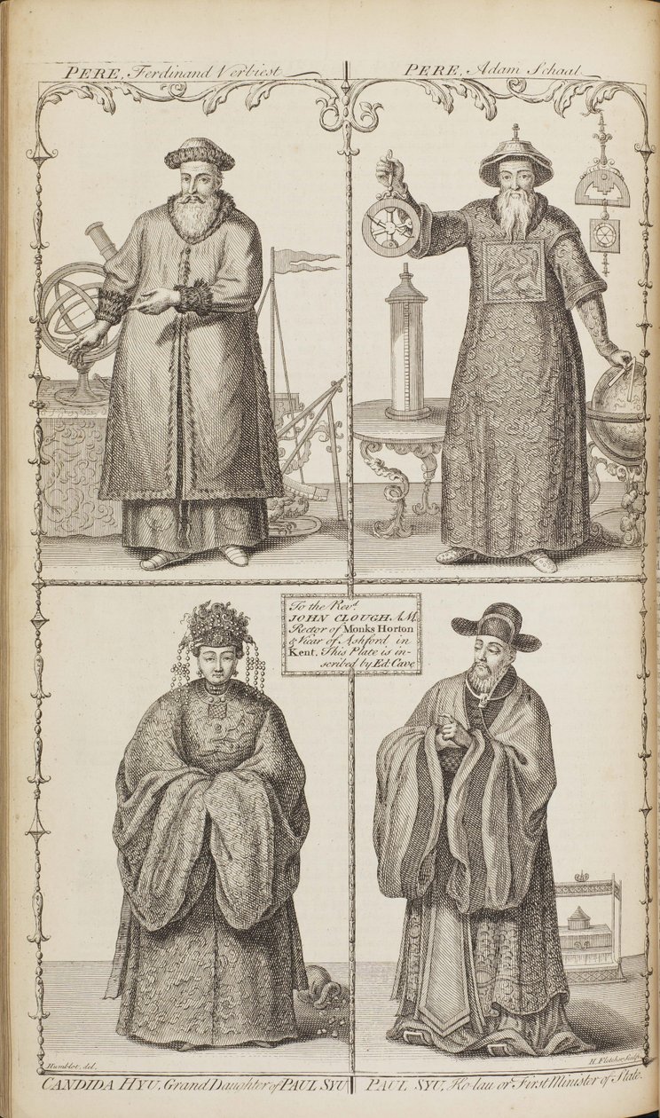 Portraits of Ferdinand Verbiest, Adam Schall, Candida Xu and Xu Guangqi From A description of the e by Jean Baptiste Du Halde