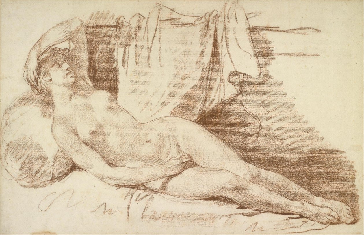 Reclining Female Nude: Study for "Aegina Visited by Jupiter" by Jean Baptiste Greuze