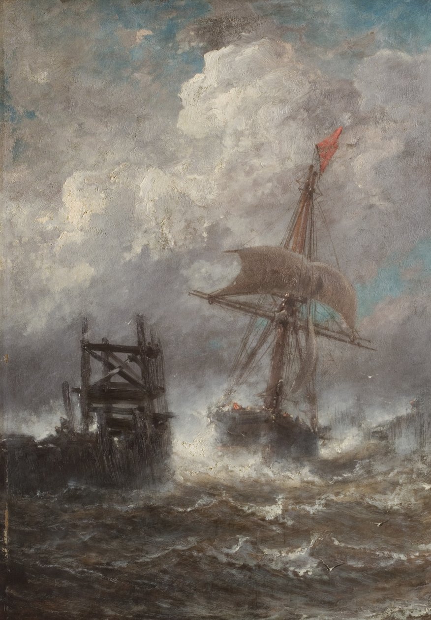 Seascape with Ship by Jean Baptiste Henri Durand Brager