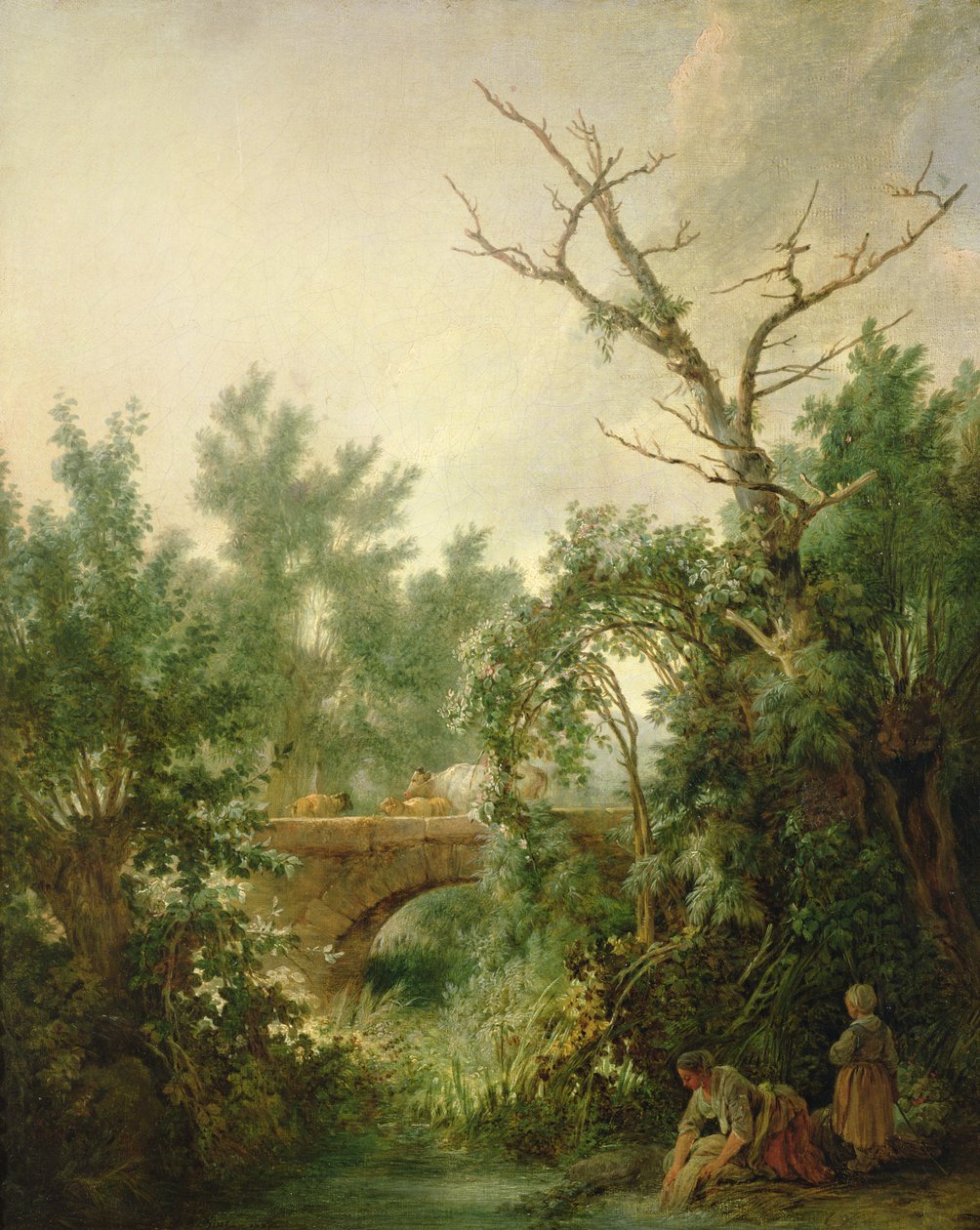 Peasant Woman Washing Clothes near a Bridge by Jean Baptiste Huet