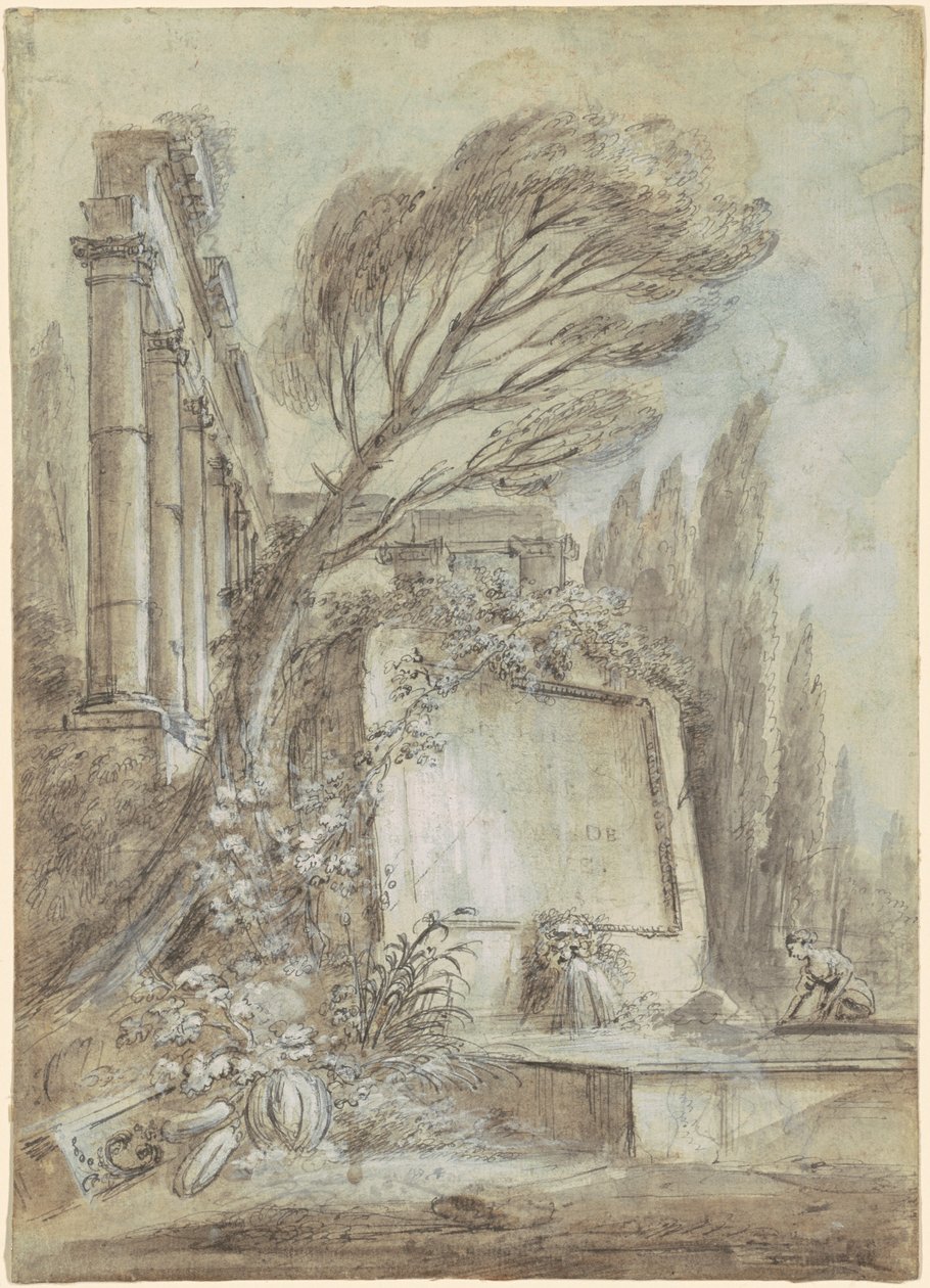 Architectural Fantasy of Roman Ruins with an Inscription Plaque by Jean Baptiste Lallemand