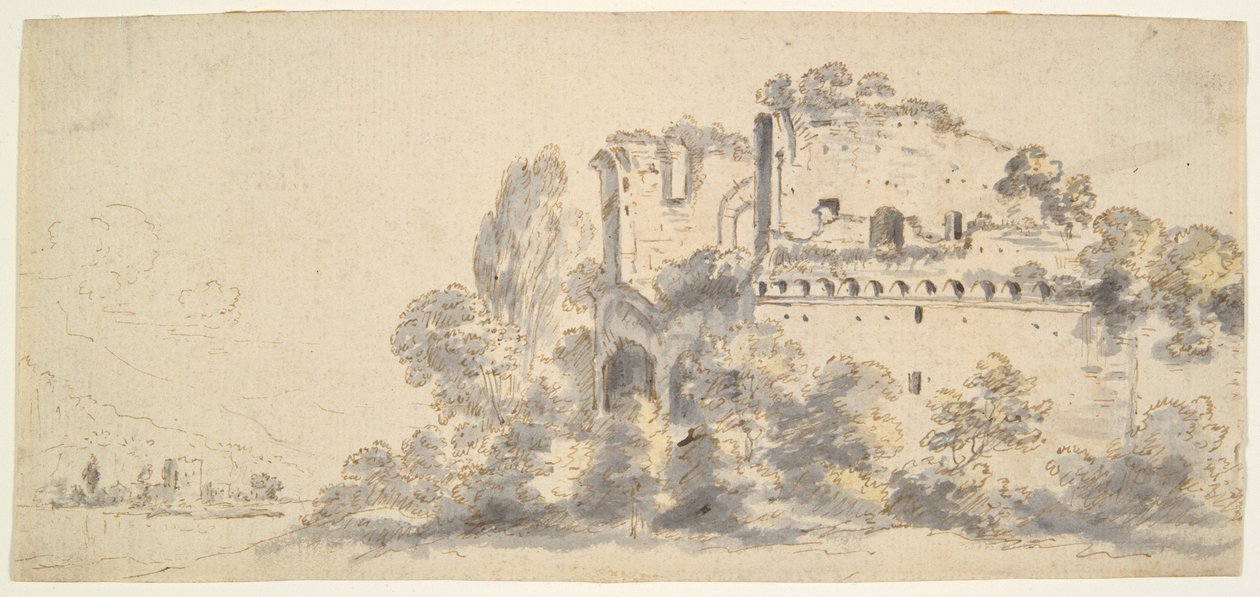 Italian Landscape with Ruins by Jean Baptiste Lallemand