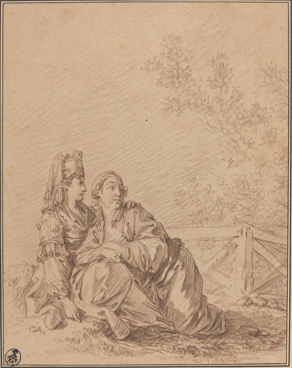 Two Russians Seated in Landscape by Jean Baptiste Le Prince