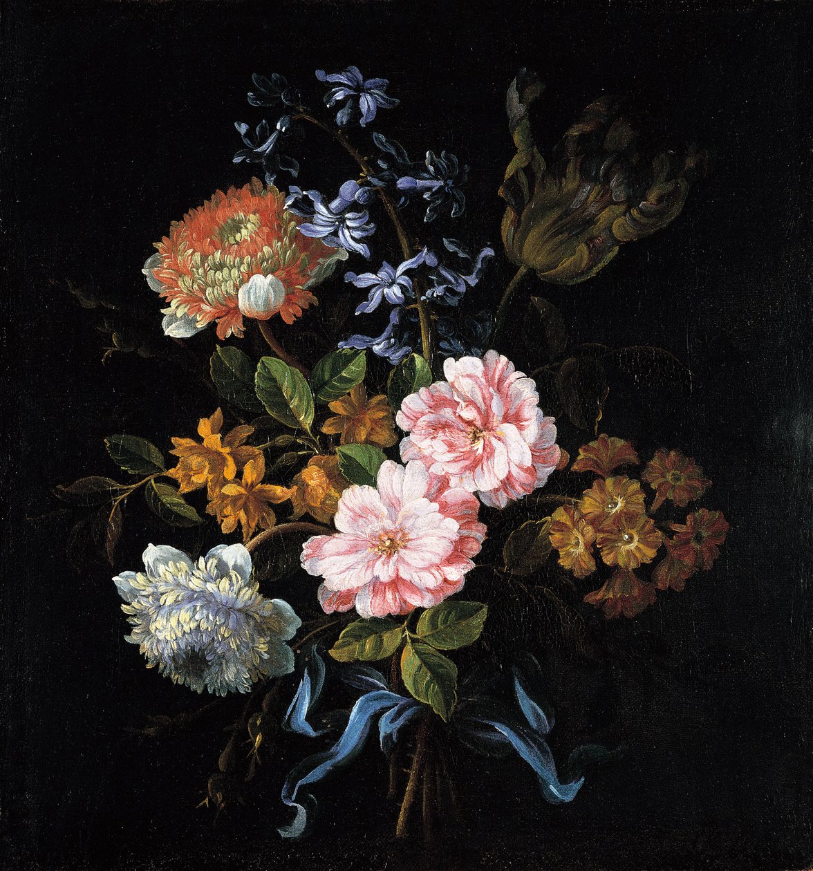 Bouquet of Poppy Anemones, Roses, Double Campernelle, a Hyacinth, a Tulip and Auricula Tied with a Bow by Jean Baptiste Monnoyer