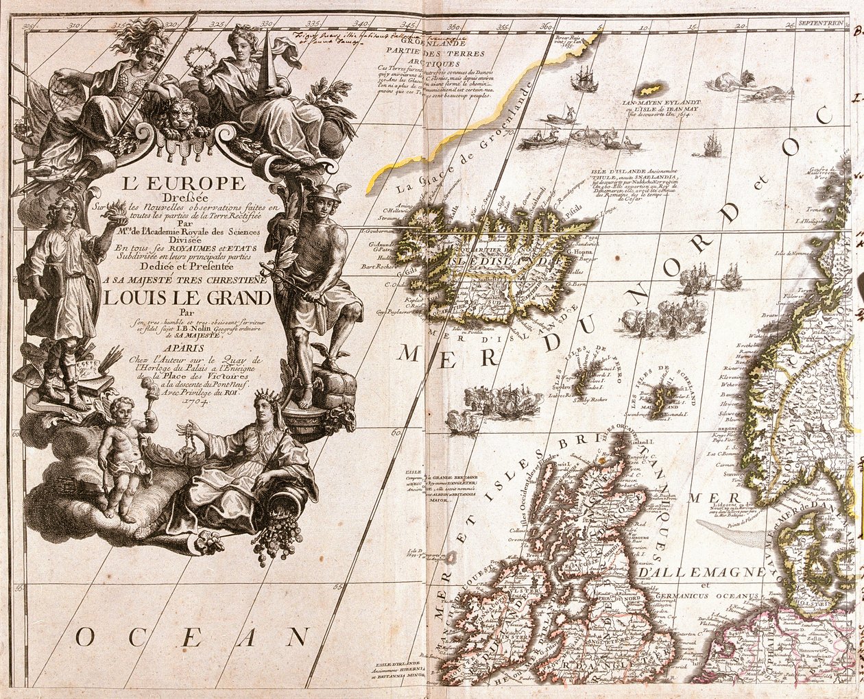 Map of Iceland and Northern British Isles, in the North Sea by Jean Baptiste Nolin