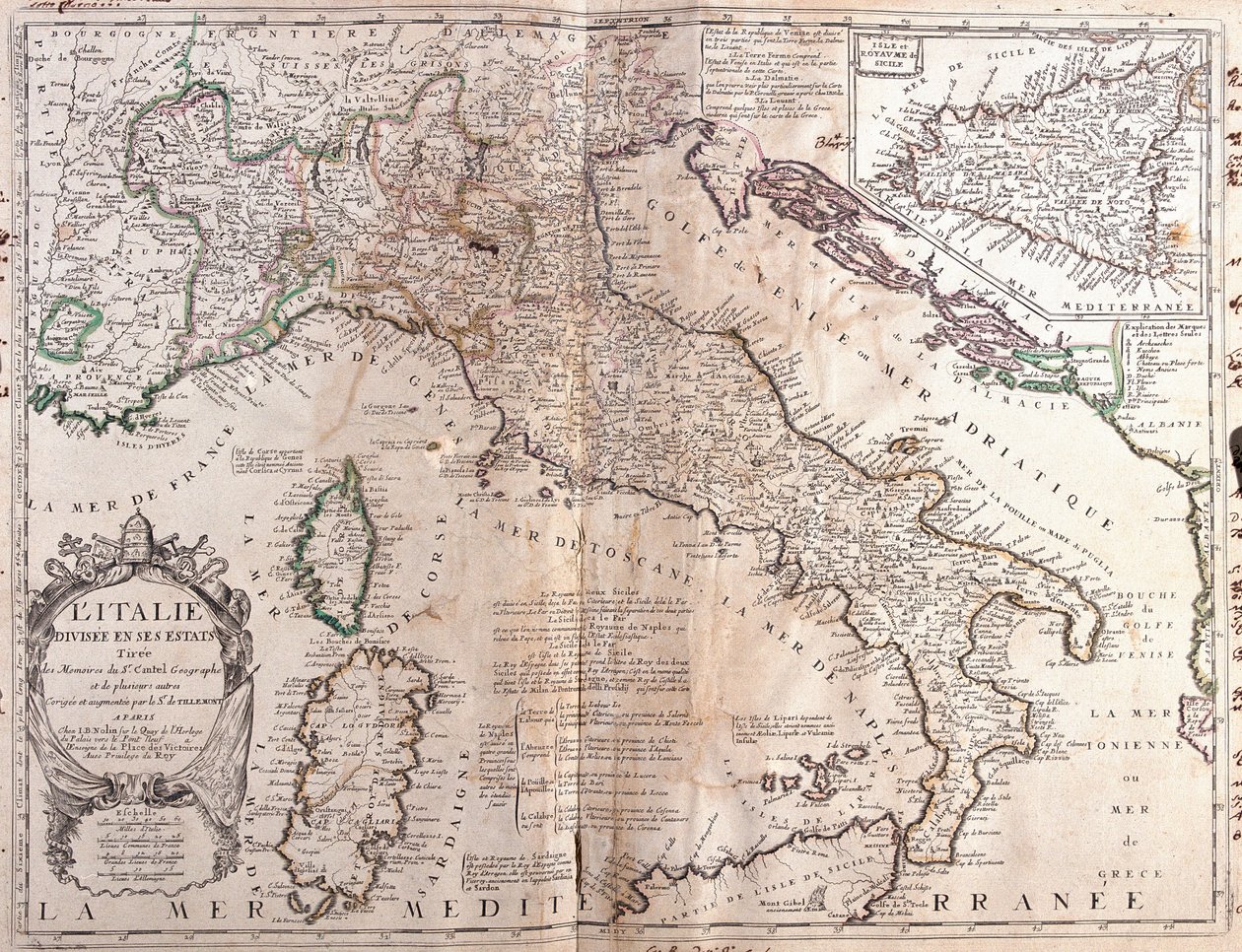 Map of Italy, with Corsica, Sardinia and Sicily by Jean Baptiste Nolin