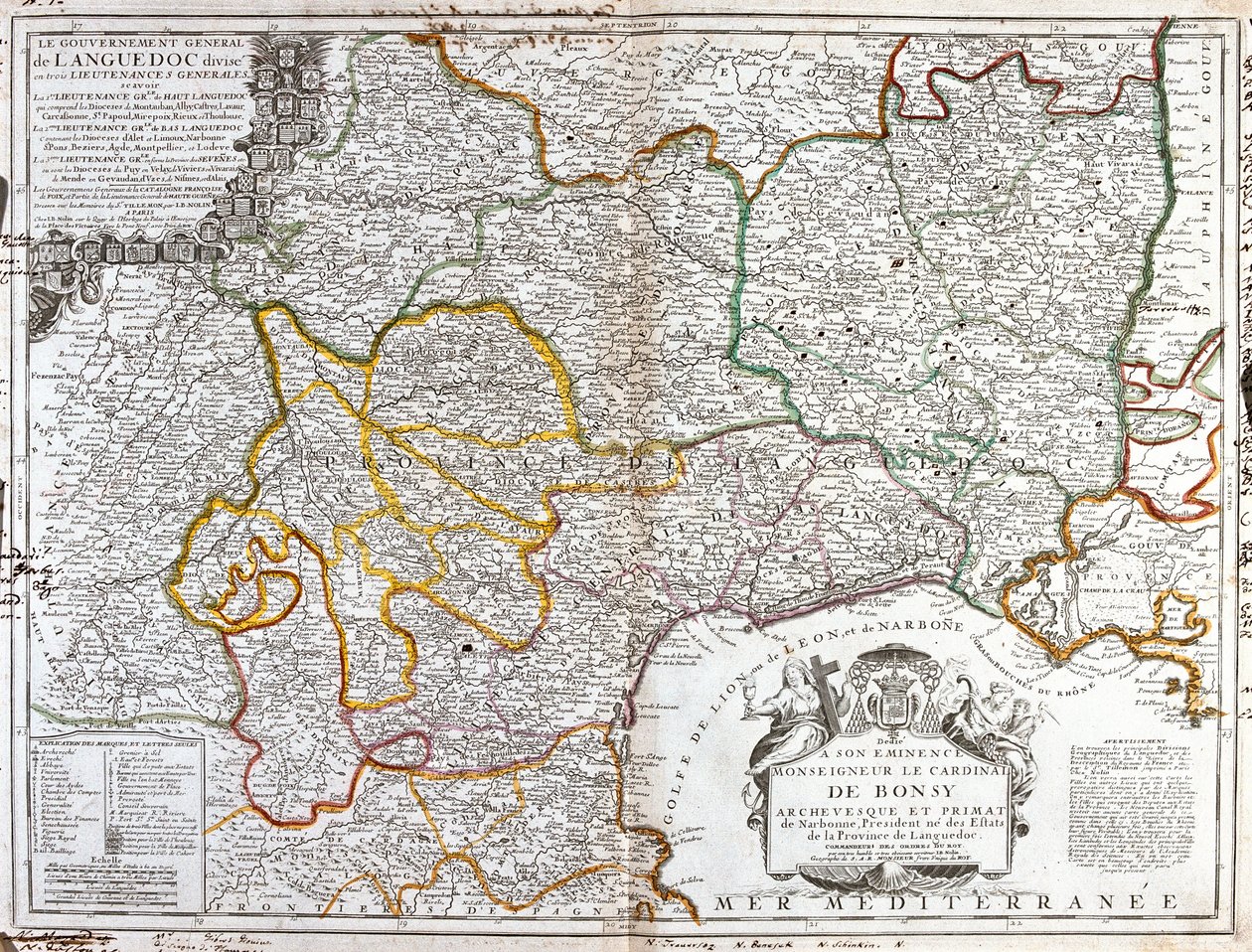 Map of Languedoc (South of France) (engraving) by Jean Baptiste Nolin