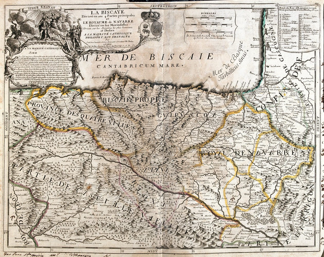 Map of the Biscay Province (Spain) and the Kingdom of Navarre (France) by Jean Baptiste Nolin