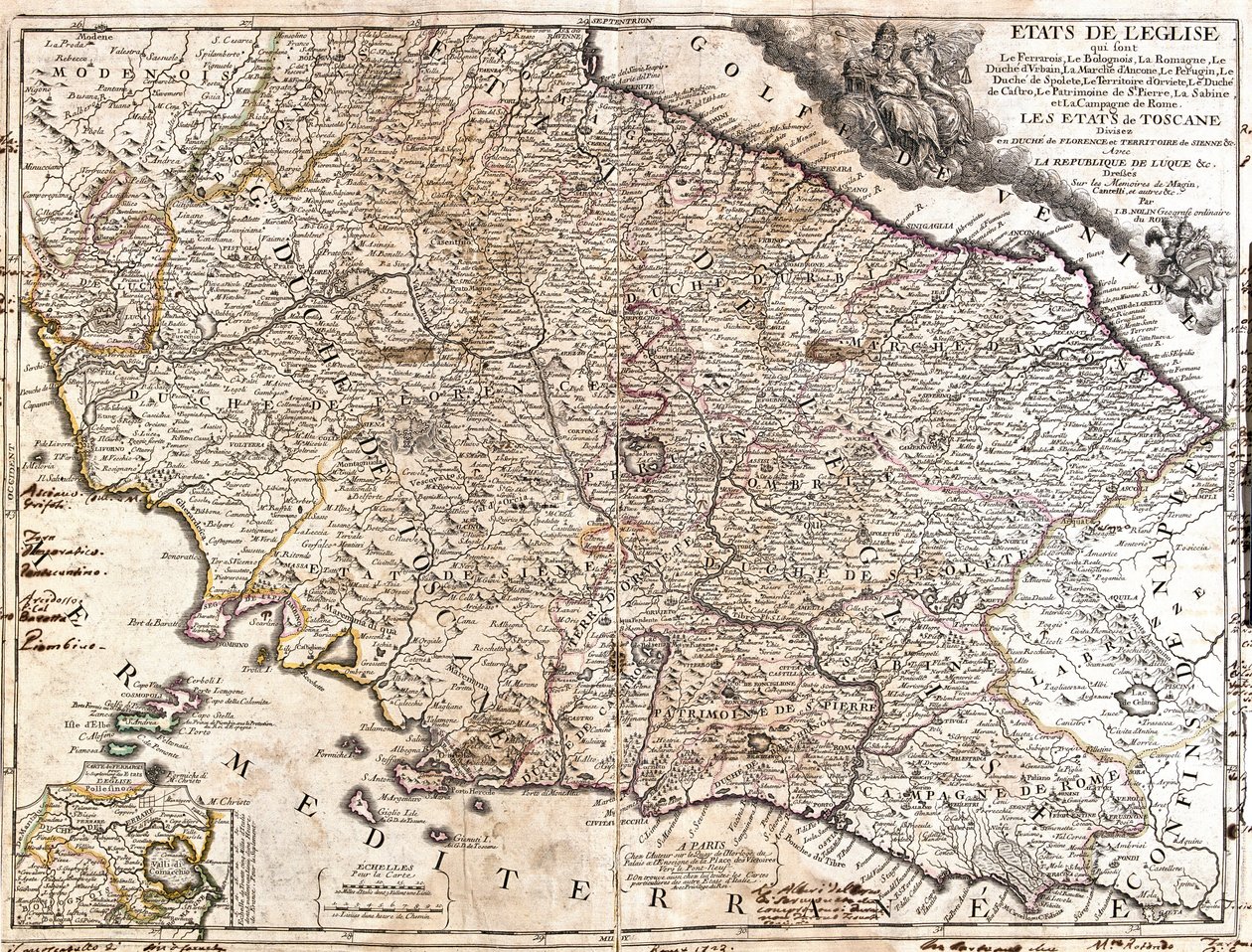 Map of the Church territories in Italy by Jean Baptiste Nolin