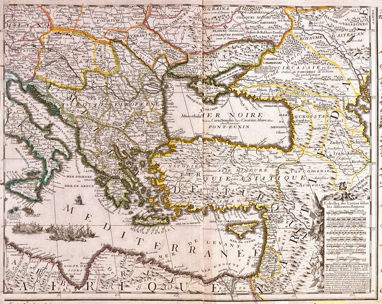 Map of the Eastern Mediterranean and Black Sea countries, Turkey and the provinces of Asia Minor by Jean Baptiste Nolin