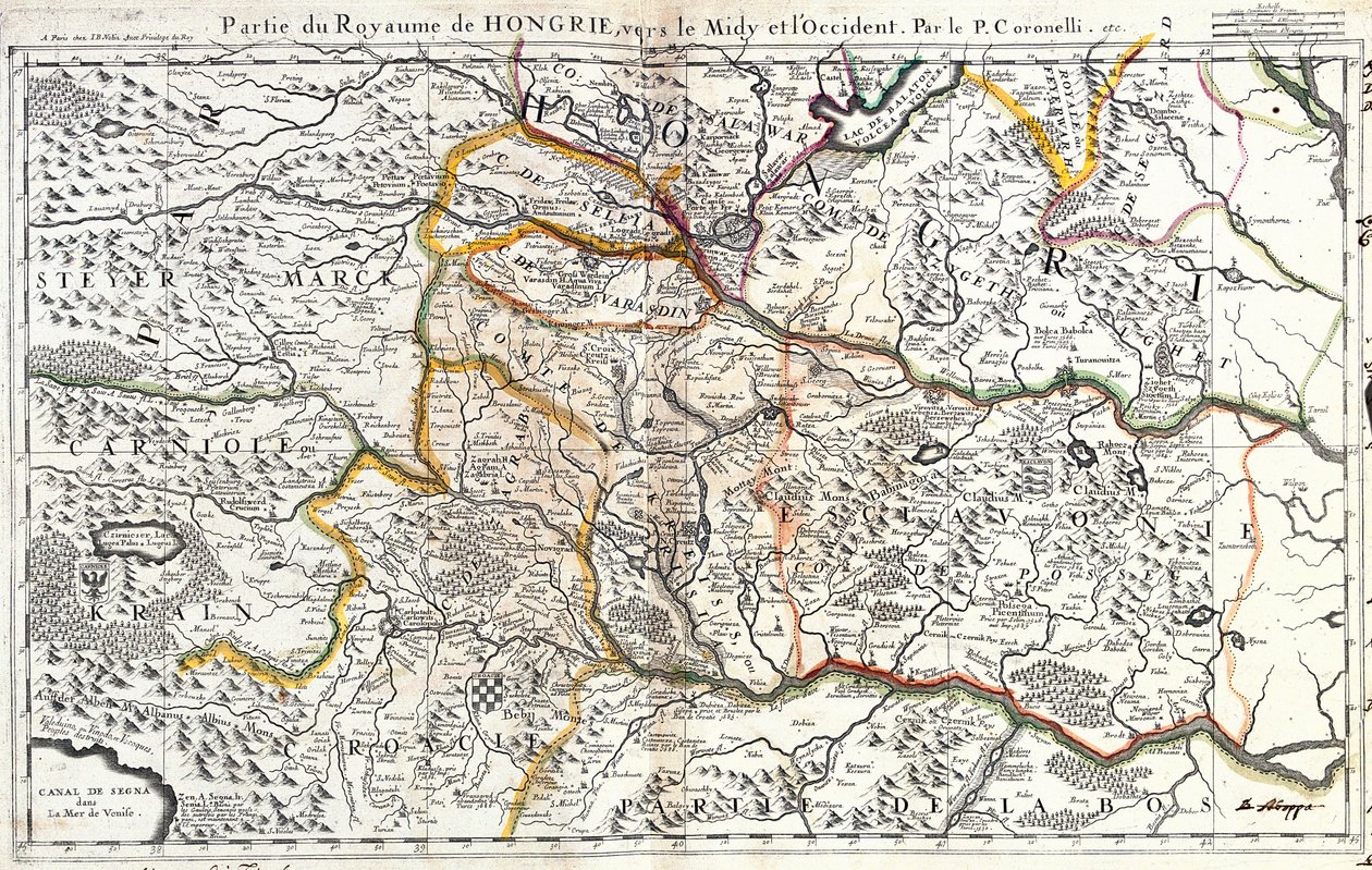 Map of the southwestern part of the Kingdom of Hungary by Jean Baptiste Nolin