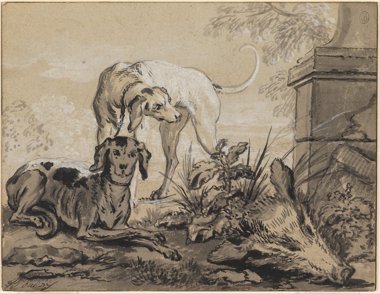 After the Hunt: Two Hounds beside a Boar