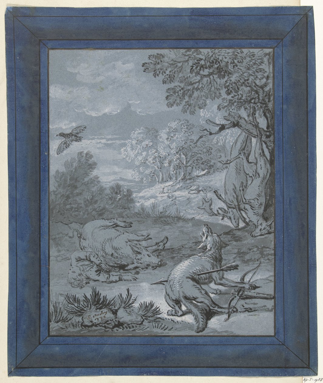 The Wolf and the Hunter (Illustrations for Fables by Jean de la Fontaine) by Jean Baptiste Oudry