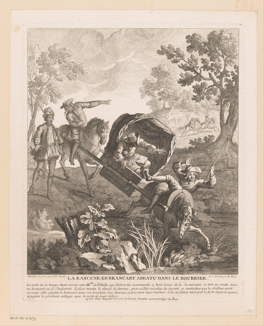 Carriage with Horses Falls into the Water by Jean Baptiste Oudry
