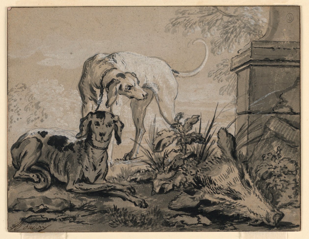 After the Hunt: Two Hounds beside a Boar