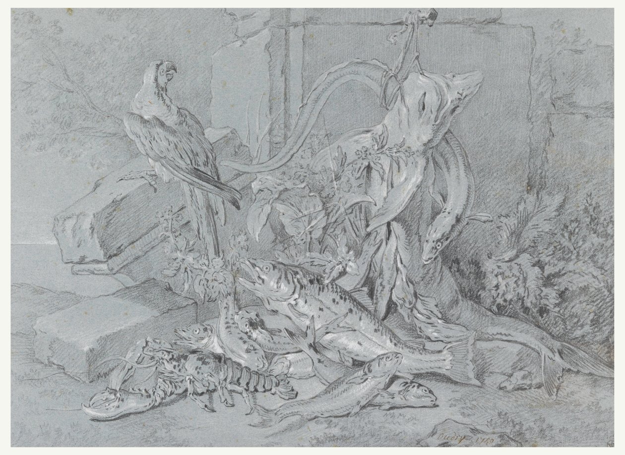 Still-life with Fish and Parrot, 1740 by Jean Baptiste Oudry