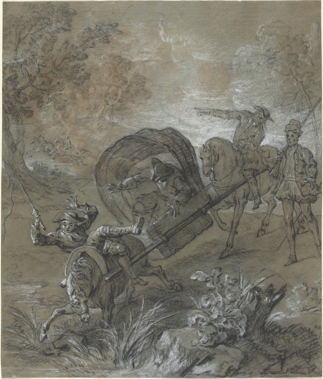 La Rancune on a Stretcher, Fallen in the Mire by Jean Baptiste Oudry
