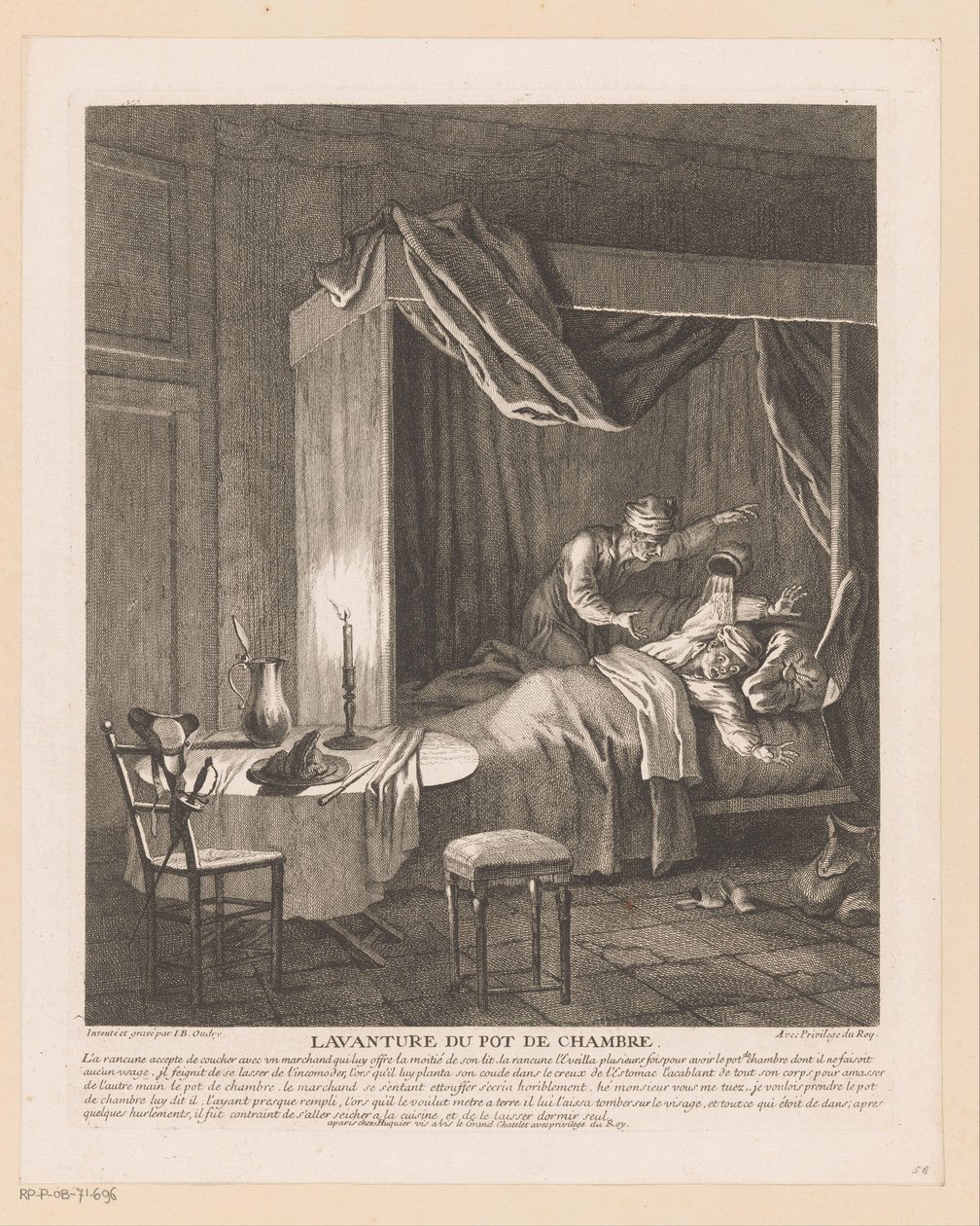 Man Wakes Up by Chamber Pot Emptied Over Him (The Adventure of the Chamber Pot) (Scenes from the Roman Comique by Scarron) by Jean Baptiste Oudry