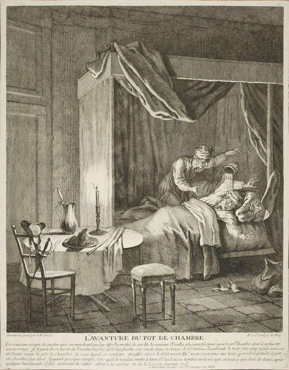 The Adventure of the Chamber Pot, plate four from Scenes of the Comic Novel by Jean Baptiste Oudry