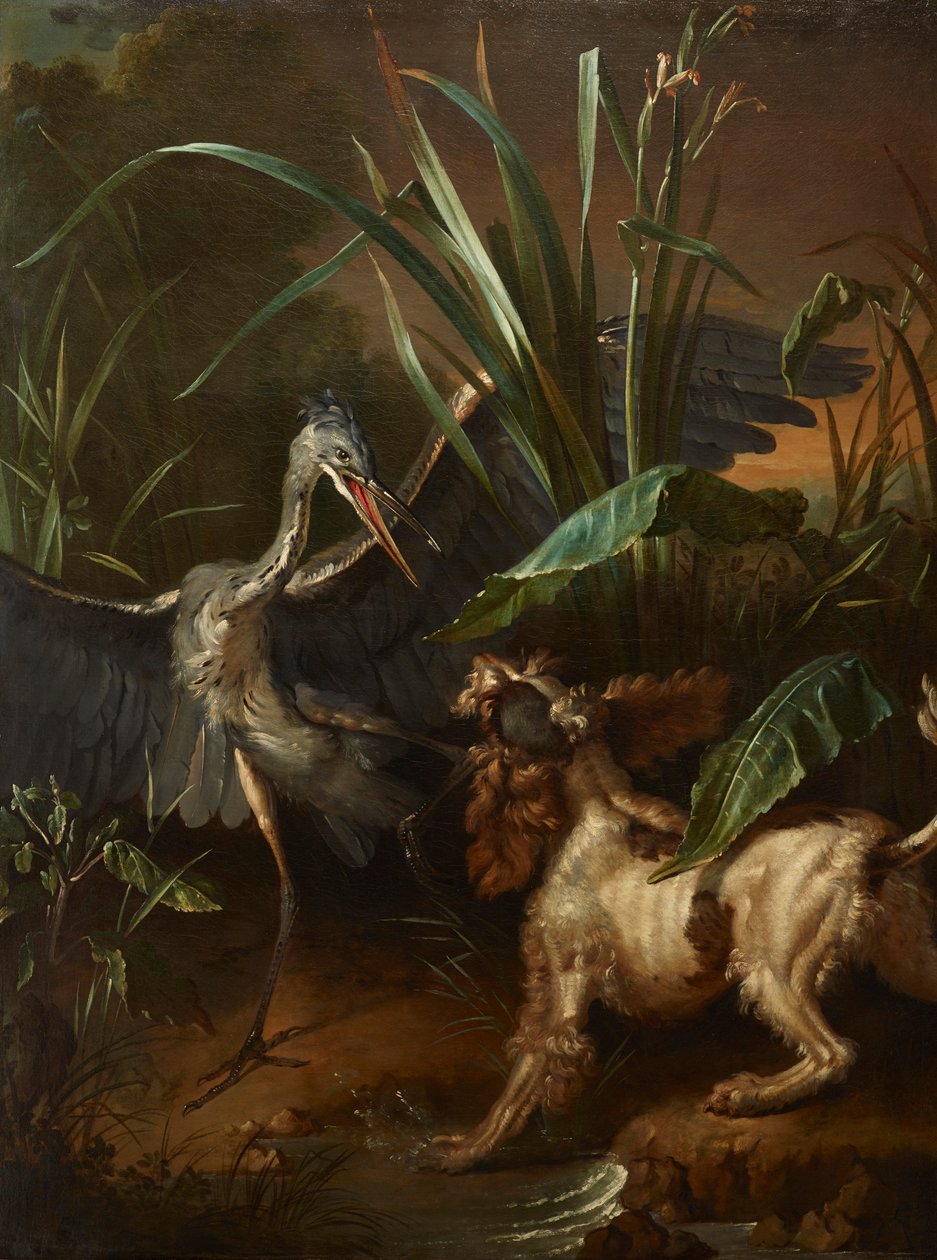 Water Spaniel Confronting a Heron by Jean Baptiste Oudry