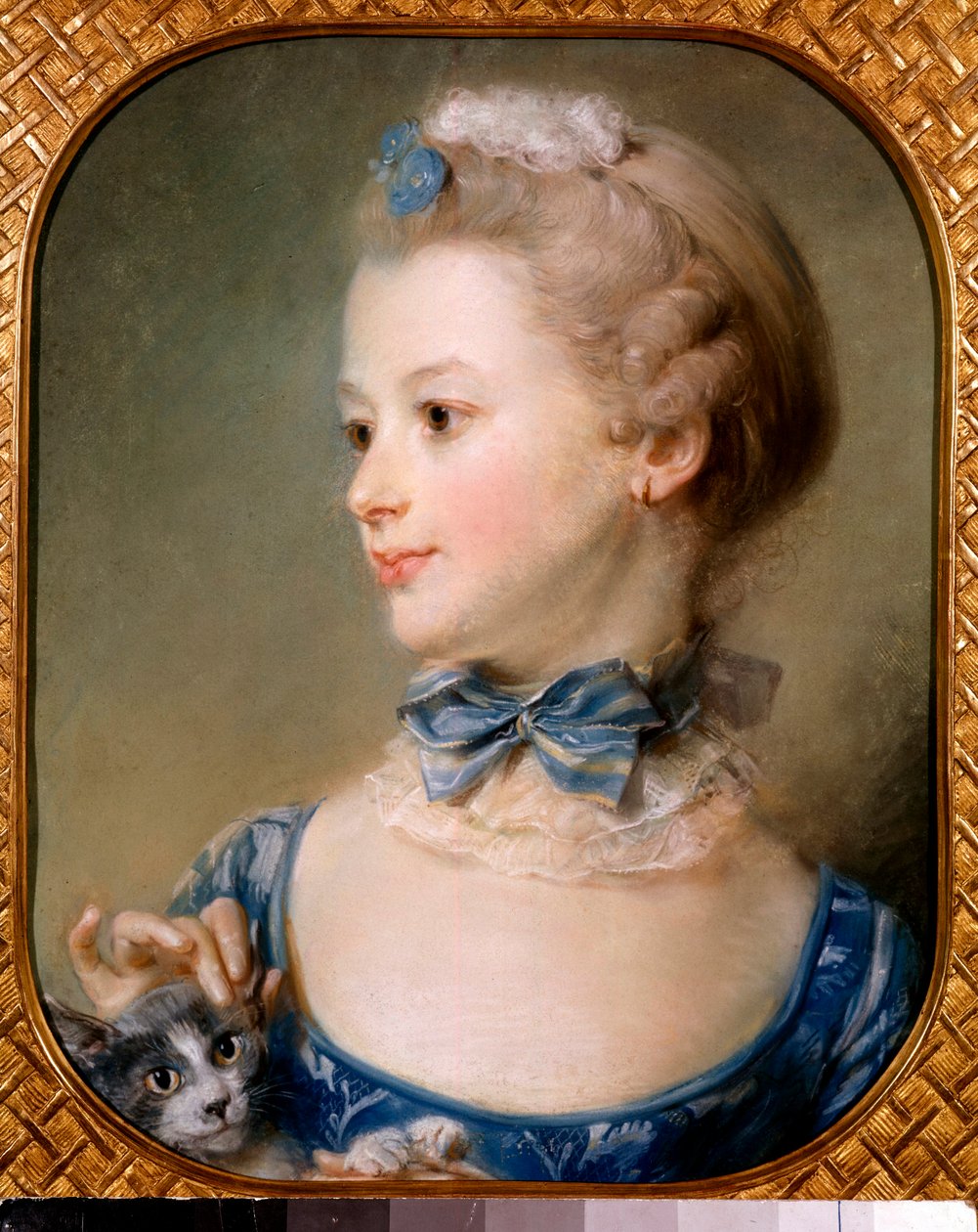 Portrait of a little girl with a cat by Jean Baptiste Perronneau