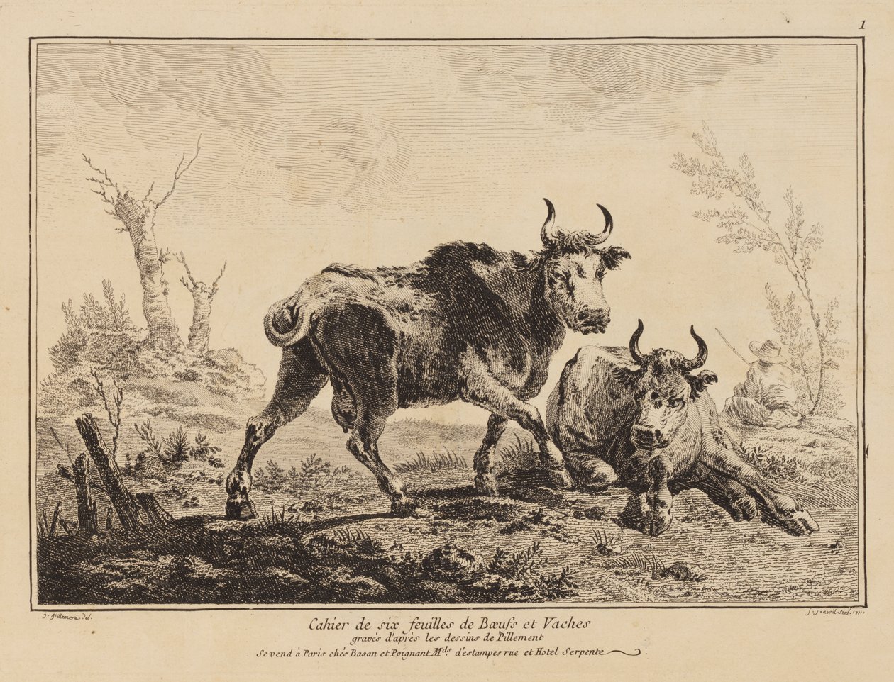Notebook of Six Sheets of Oxen and Cows by Jean Baptiste Pillement