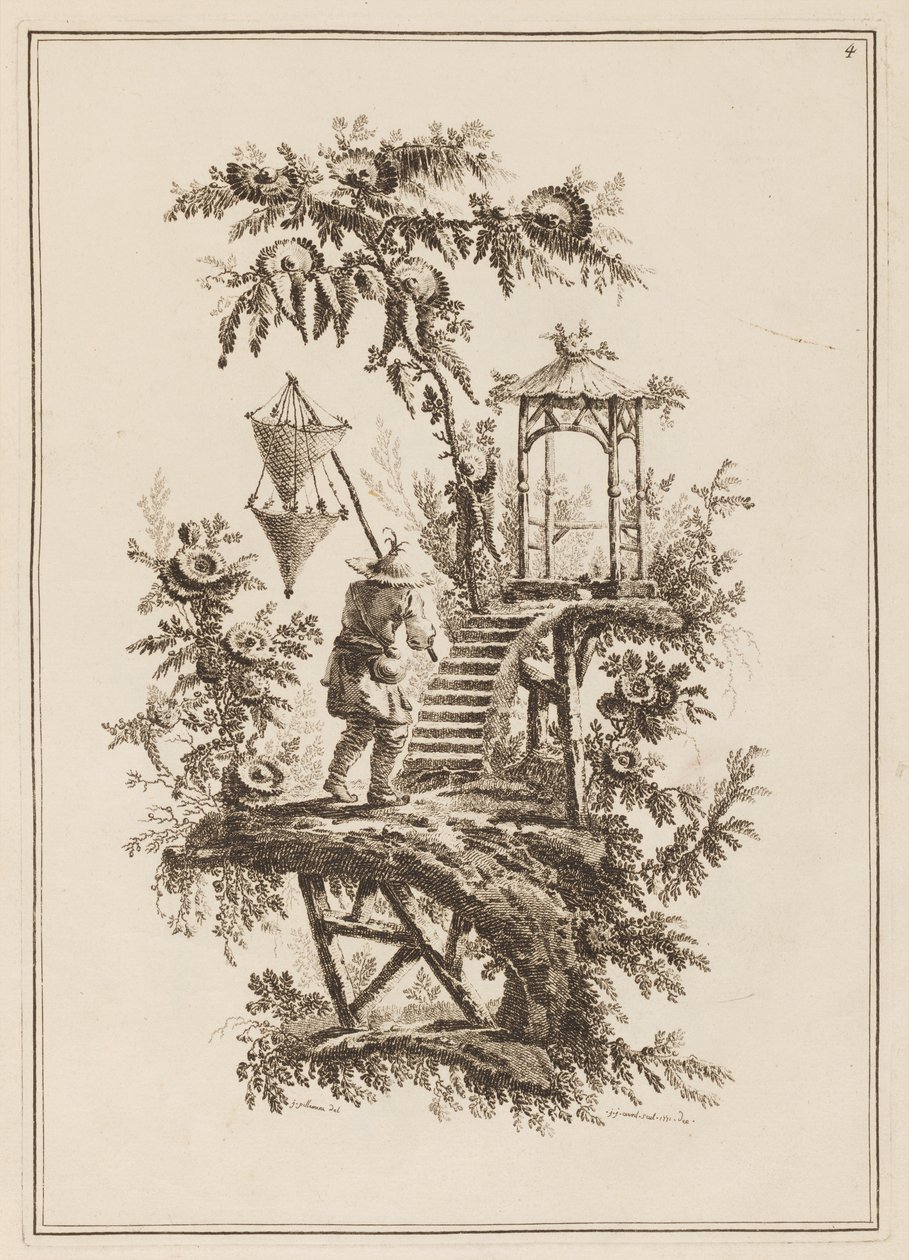 Plate 4, "Suite of Twelve Fishermen and Hunters" by Jean Baptiste Pillement