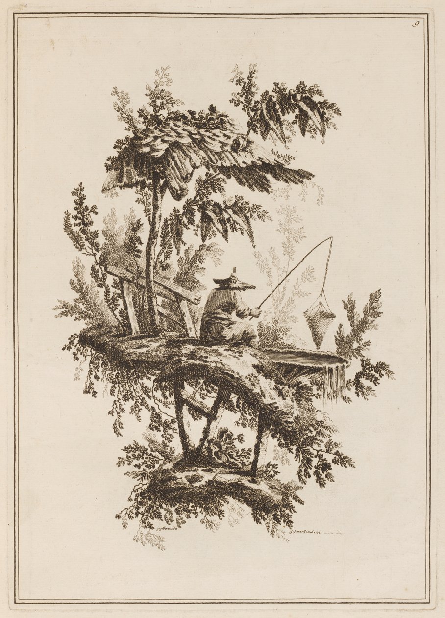 Plate 9, "Suite of Twelve Fishermen and Hunters" by Jean Baptiste Pillement