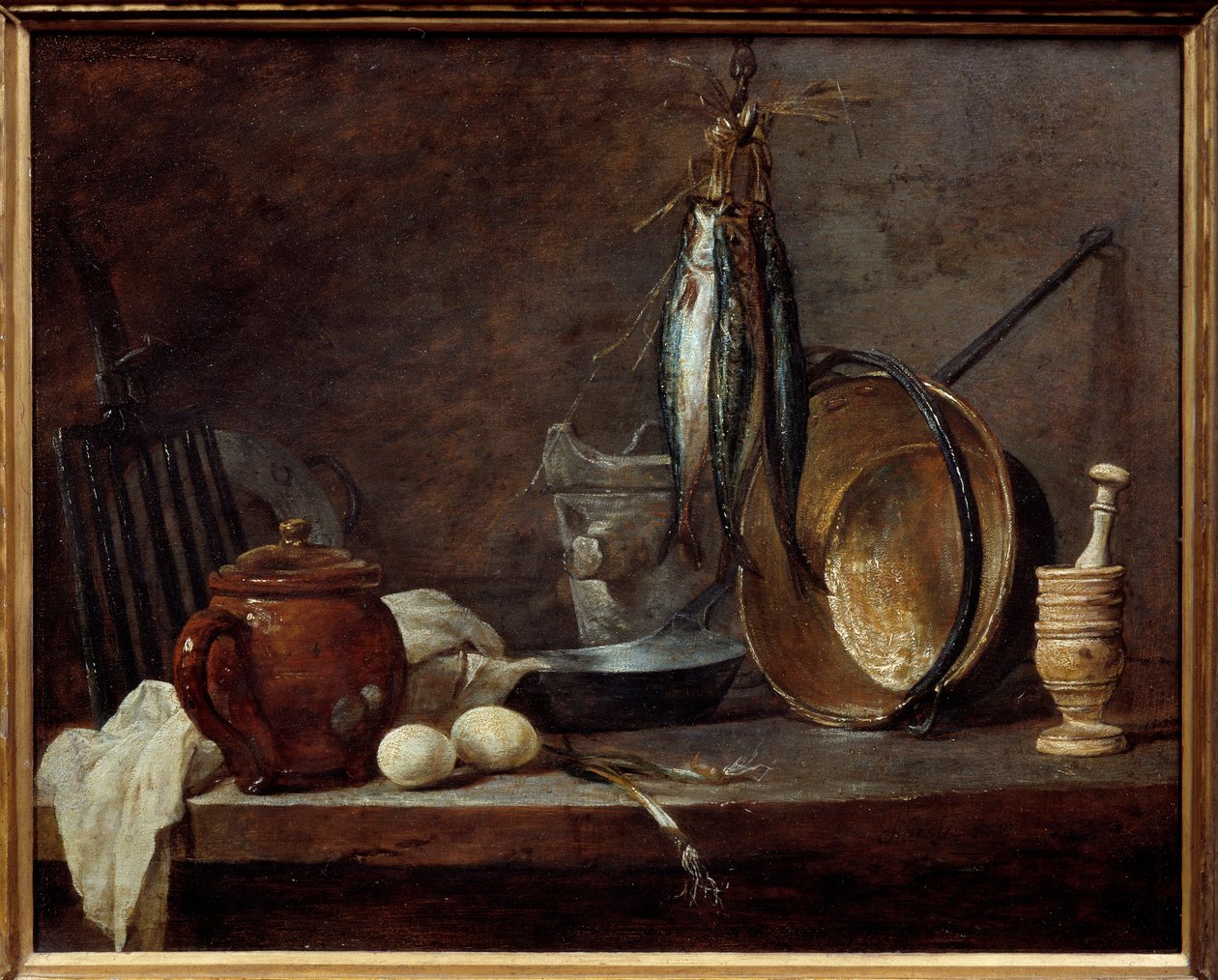 Menu of Lean and Kitchen Utensils. Still Life by Jean Baptiste Simeon Chardin