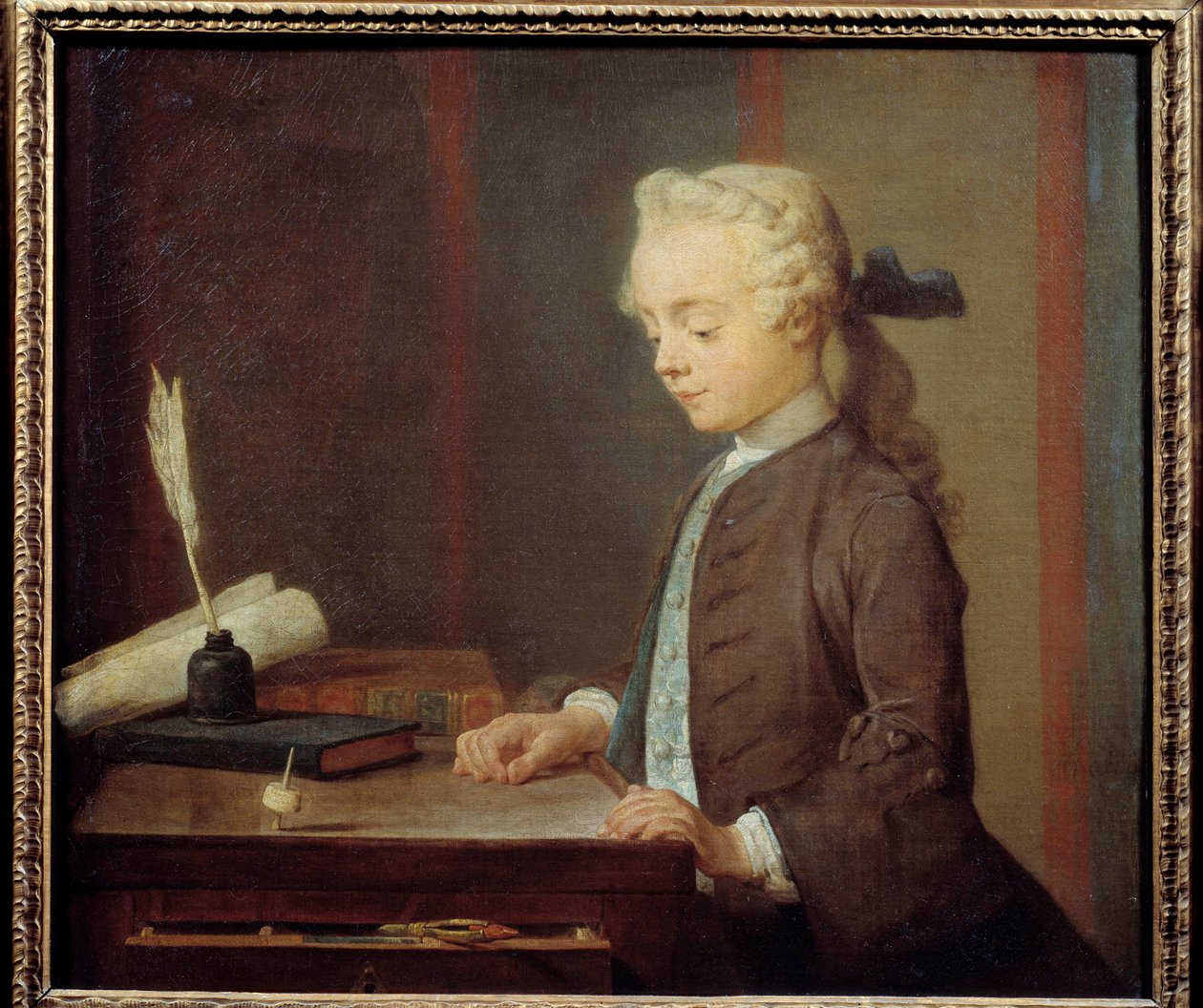 The Toton Child. A child playing toton, a kind of top with four faces. 1738 by Jean Baptiste Simeon Chardin