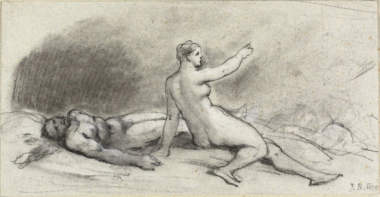 Nude Woman Seated with Nude Man Asleep (recto); Female Torso Seen from Behind (verso) by Jean Beraud