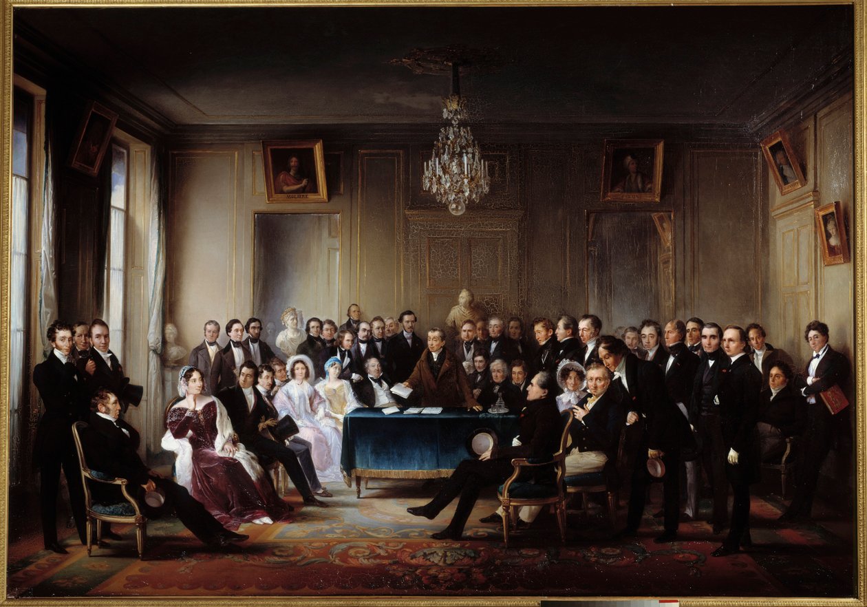 The poet and playwright Francois Guillaume Andrieux reading his tragedy Junius Brutus in the foyer at the Comedie Francaise on 26/05/1828. Among the presents Alexandre Dumas, Pierre Nicolas Michelot, Jean Francois Becquerel, Firmin, Victor Hugo, Eugene by Jean Beraud