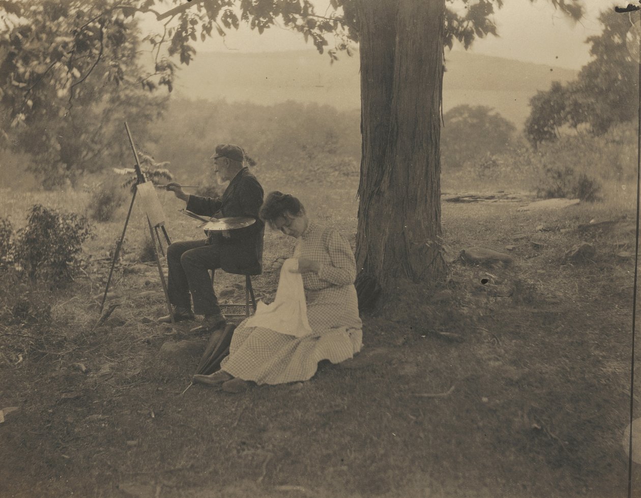 Woman Sewing, Man Painting, 1900 by Jean Bernard