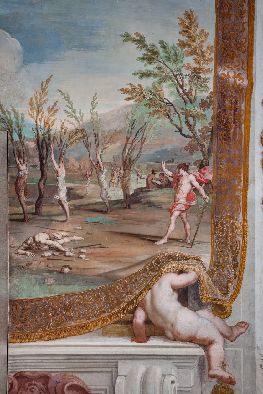 Bacchus transforms the Bacchantes into trees, guilty of having cut Orpheus