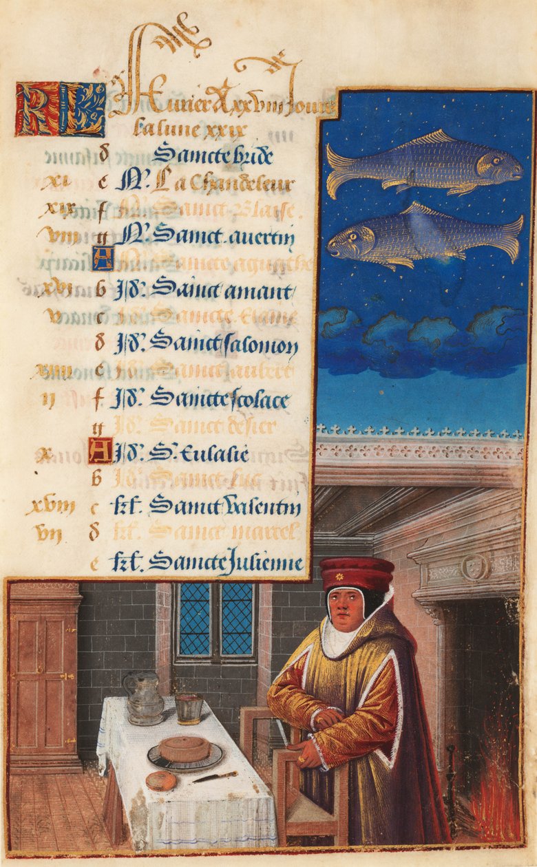 Hours of Louis XII (formerly Hours of Henry VII), Calendar Leaf for the Month of February, c.1490-1510 by Jean Bourdichon