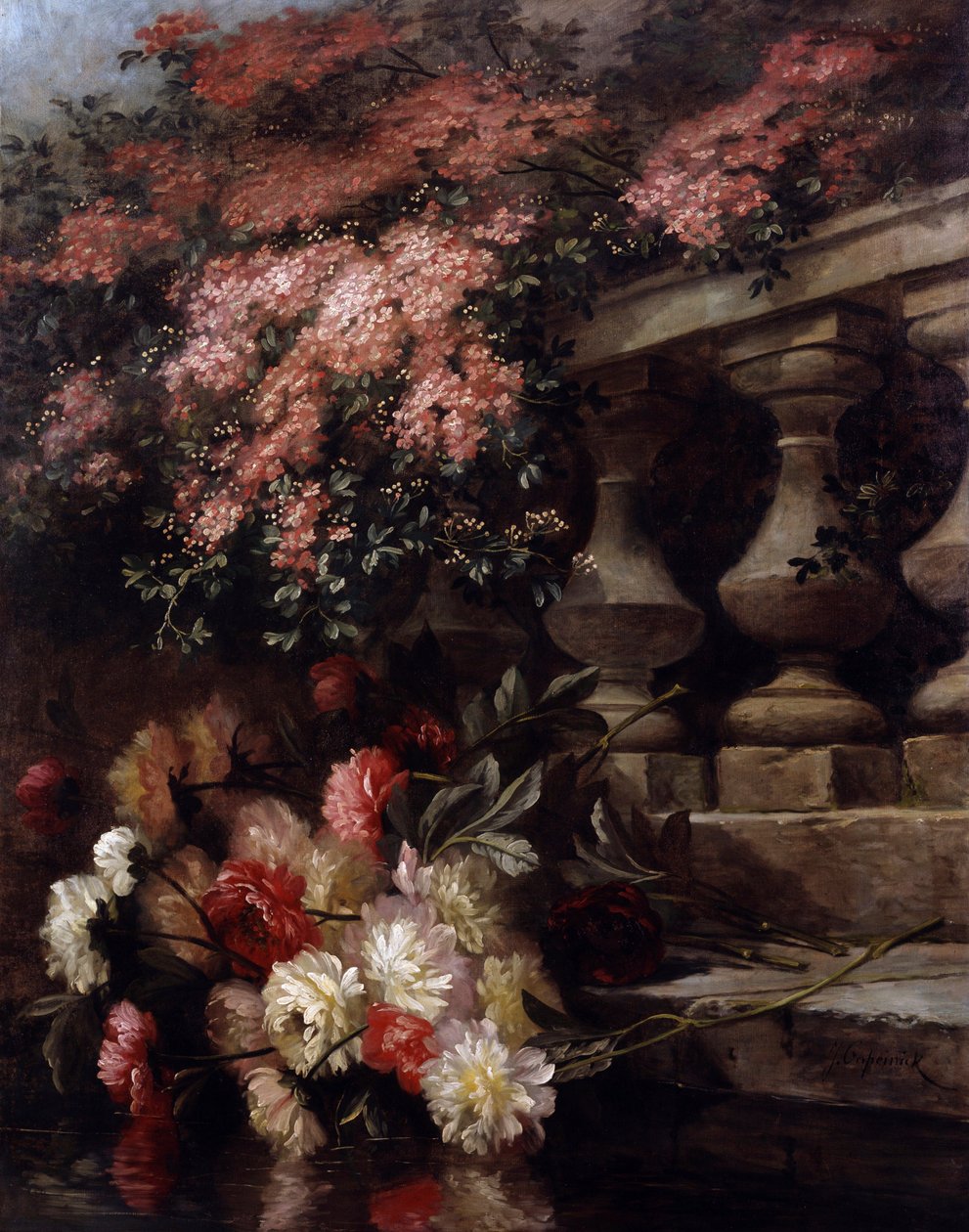 Flowers on the Balcony (Painting by Jean Capeinick) by Jean Capeinick