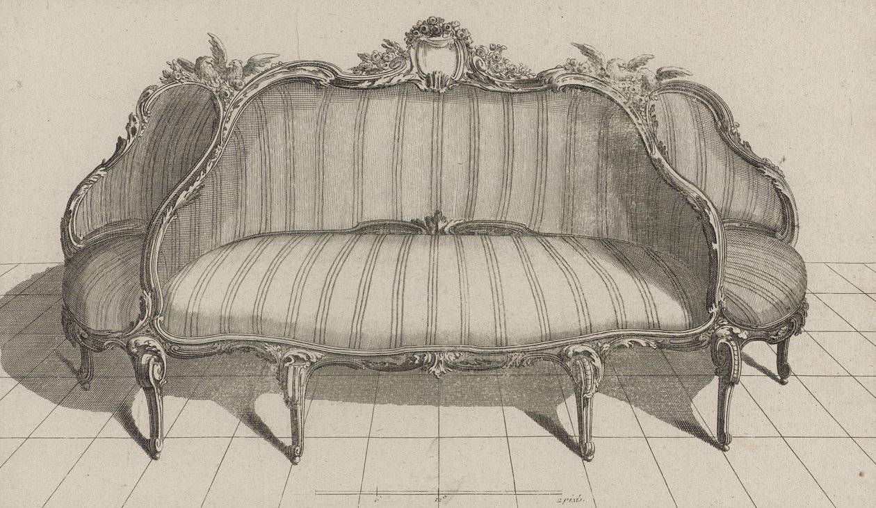 Canapé à Jouë dans le Gout Pictoresque, Published Mid-1770s by Jean Charles (after) Delafosse