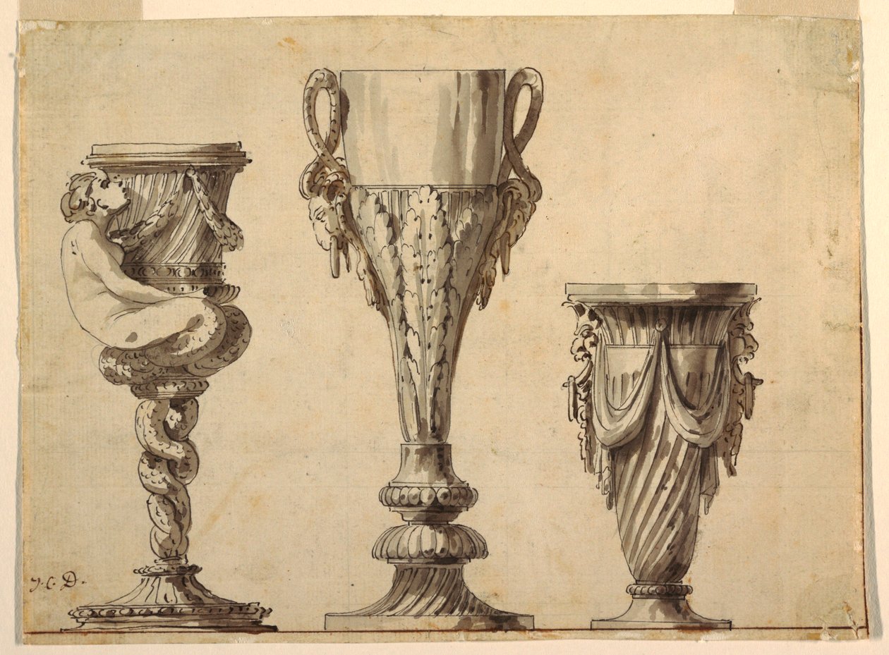 Design for a Candlestick, Cup, and Vase by Jean Charles Delafosse