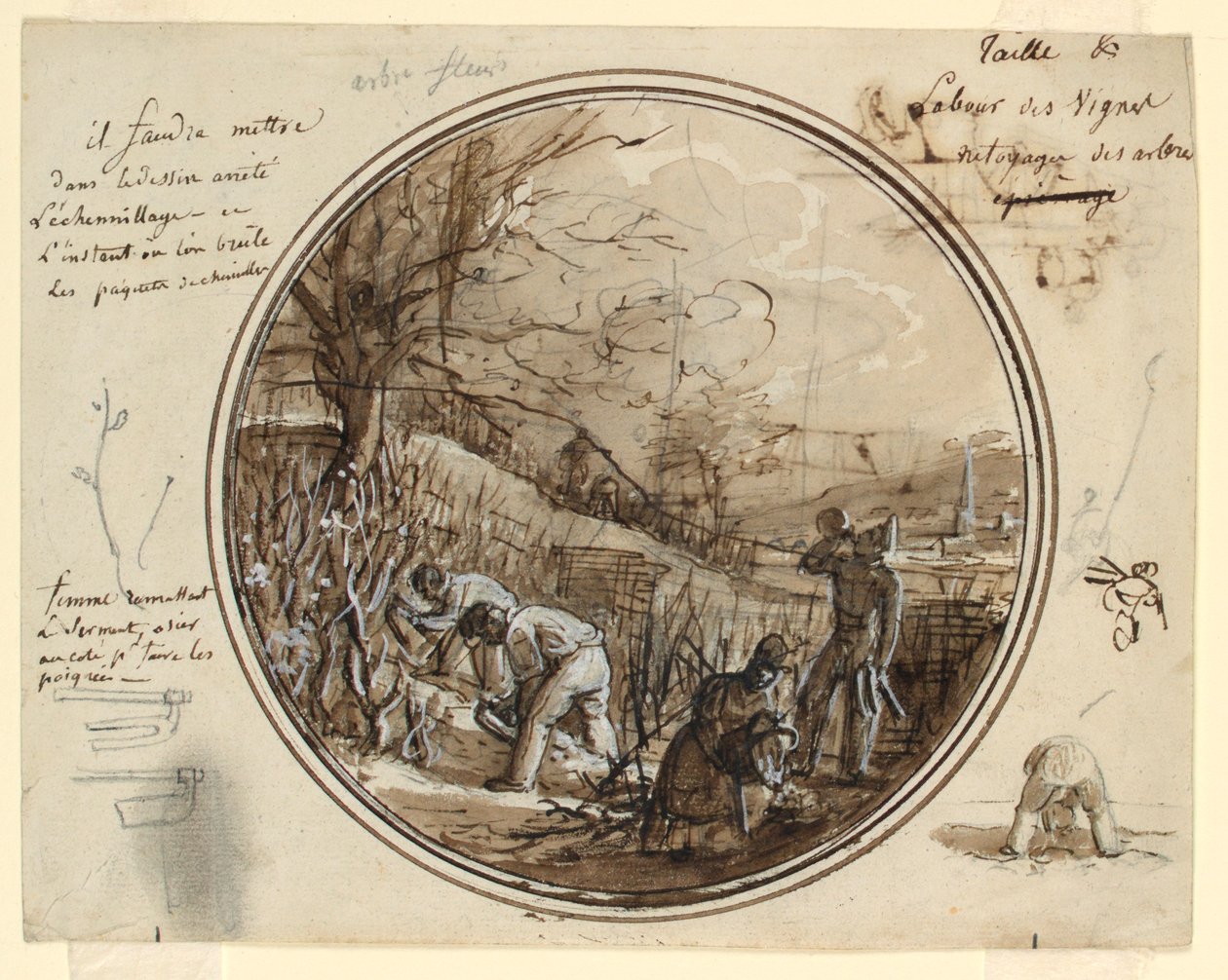 Design for a Painted Porcelain Plate, Cutting and Working in the Vineyard by Jean Charles Develly