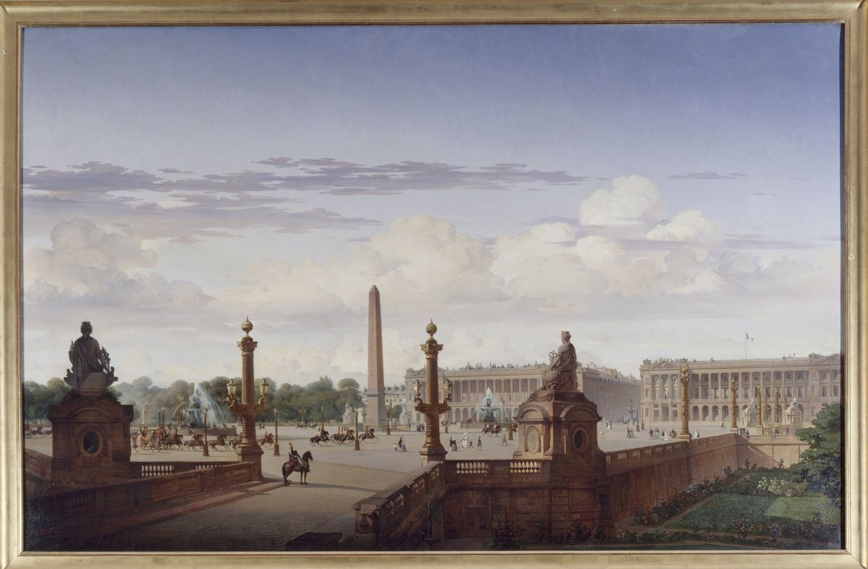 Place de la Concorde, Seen from the Terrace by the Water; King Louis-Philippe Crossing the Square by Carriage, in 1846 by Jean Charles Geslin