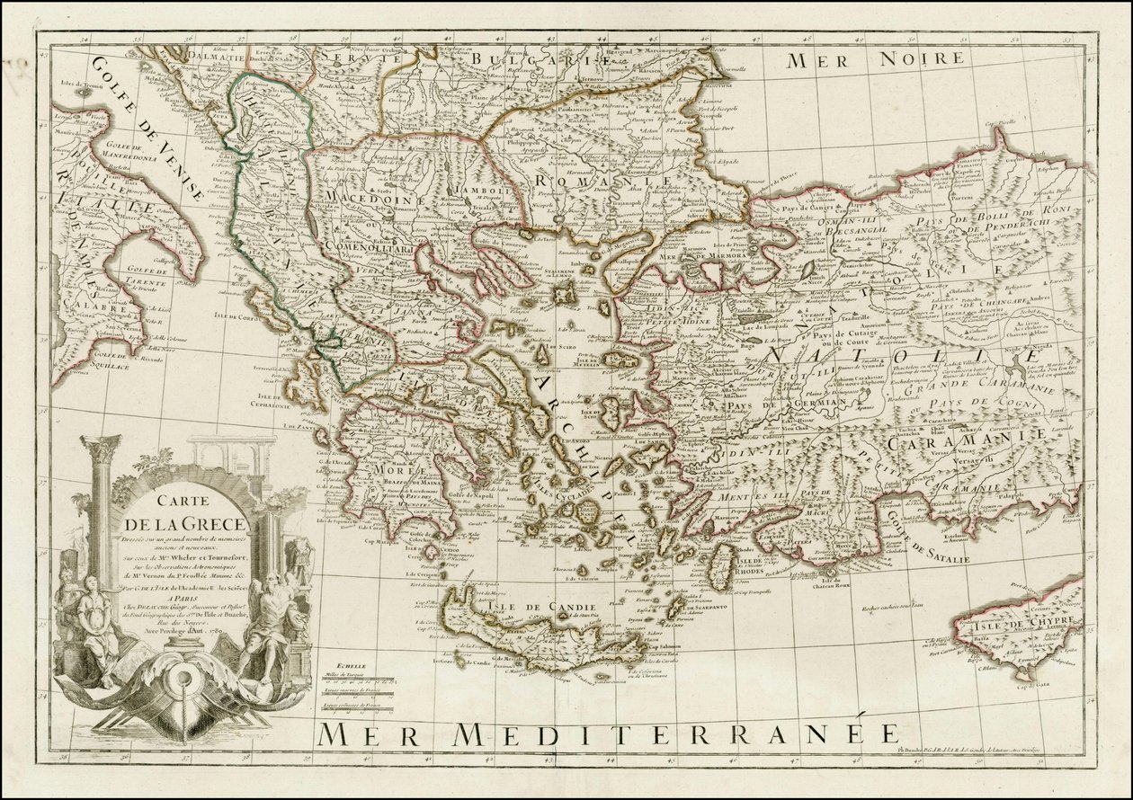 1780 Map - Map of Greece Drawn from a Large Number of Ancient and New Memoirs, Including Those of Messrs. Whele and Tournefort by Jean Claude Dezauche