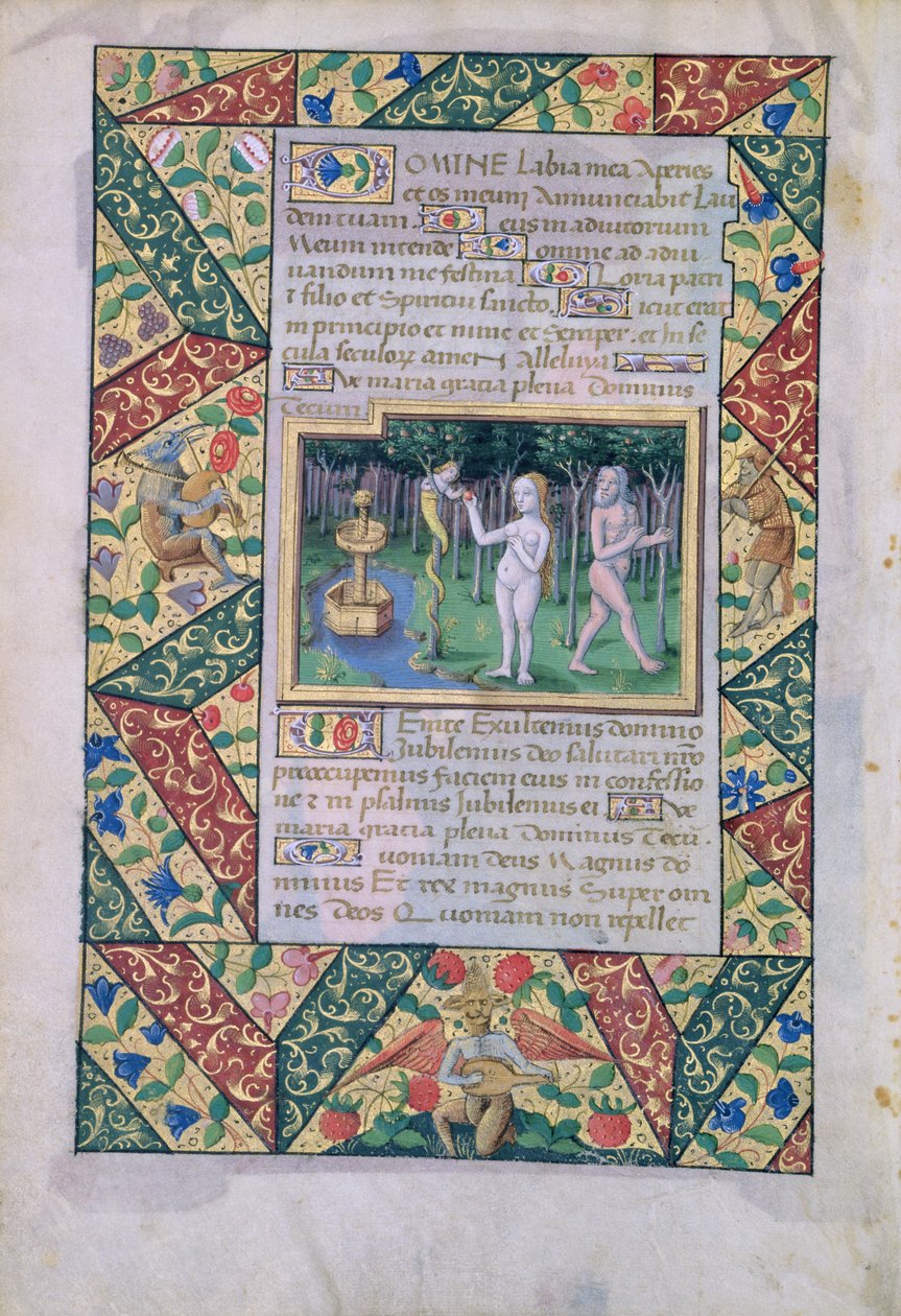 The Temptation in the Garden of Eden, from Book of Hours of Louis dOrleans by Jean Colombe