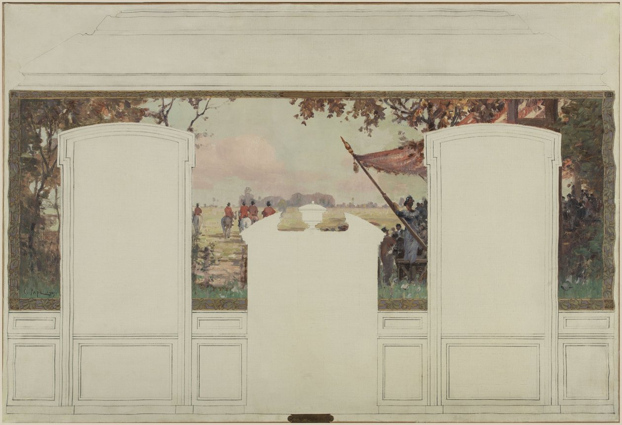 Sketch for Fresnes Town Hall: Landscape with Grandstands and Riders by Jean Constant Pape