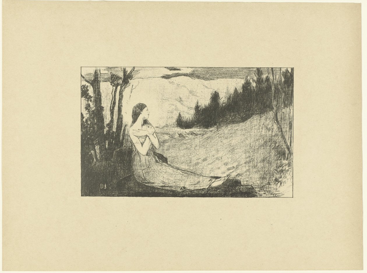 Saint Agnes Sitting on Rock in Landscape Sainte-Agnes L